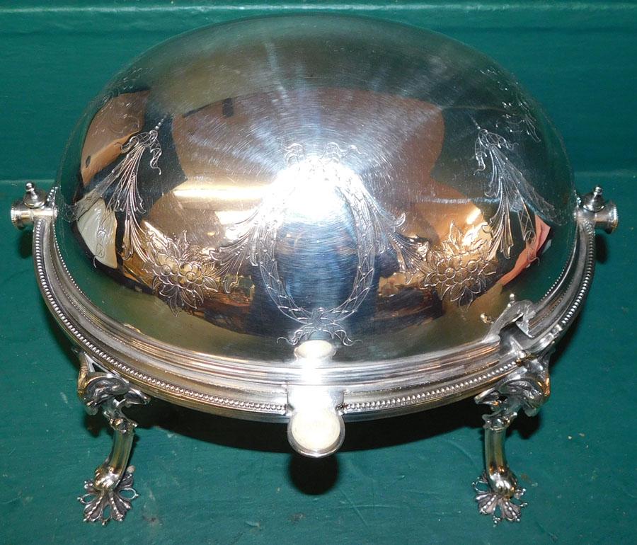 Silverplated Bun Warmer with Ram's Head Detail (1 of 8)