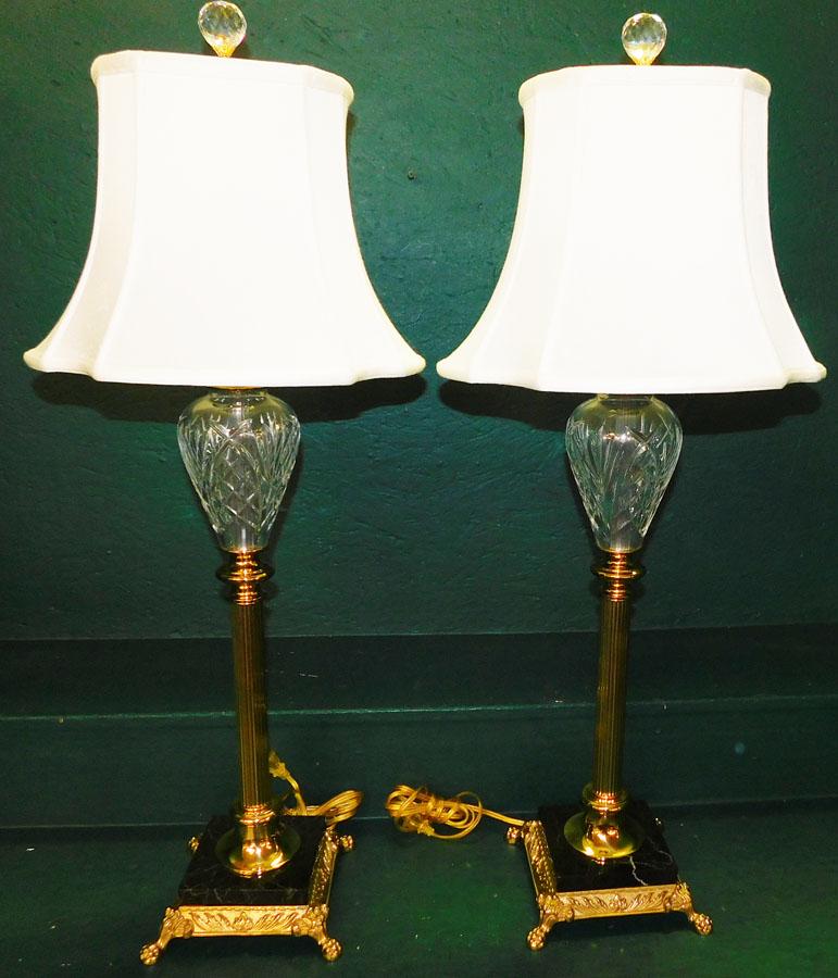 Pair of Waterford Lamps w Marble & Brass Bases (1 of 4)