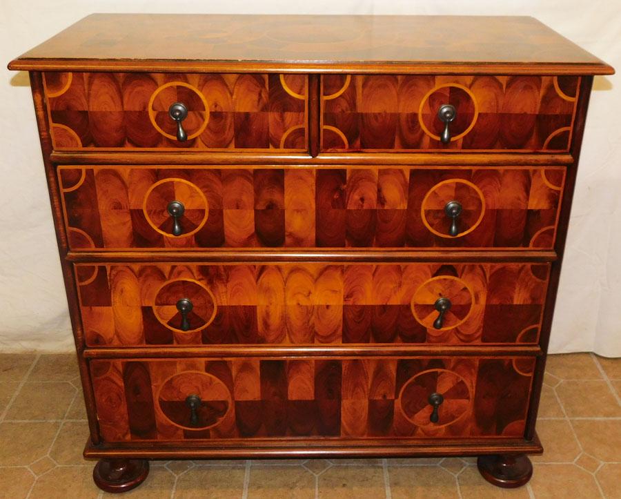 Burl Inlaid Mahogany 2/3 Chest with Bun Feet (1 of 6)