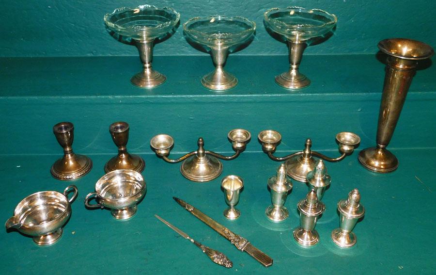 Lot of Sterling Weighted Candlesticks & Bud Vase (1 of 5)