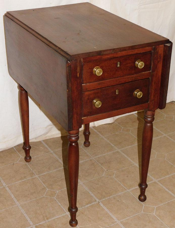 19th C Sheraton Cherry 2 Dr Drop-Leaf Work Table (1 of 4)