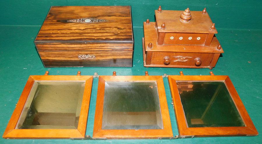 MOP Inlaid Sewing Box, Sewing Box, Tri-Fold Mirror (1 of 7)