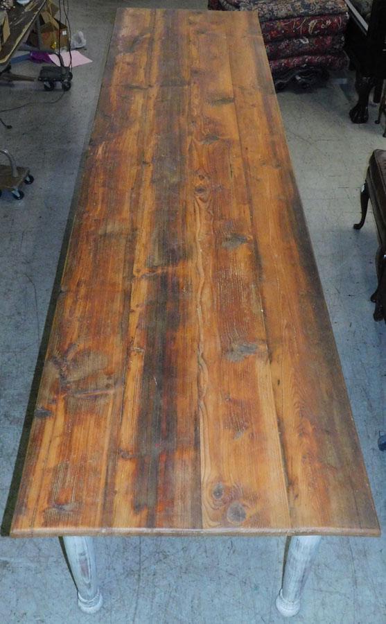 Custom Made Pine Top Distressed Pntd Base Farm Table (1 of 5)
