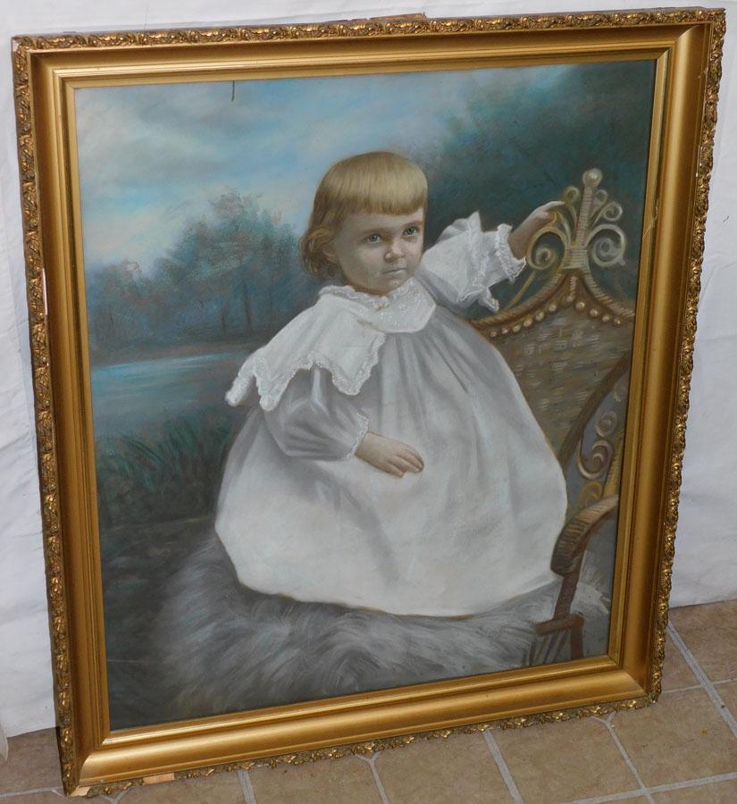 Antique Victorian Framed Pastel Portrait of a Girl (1 of 3)