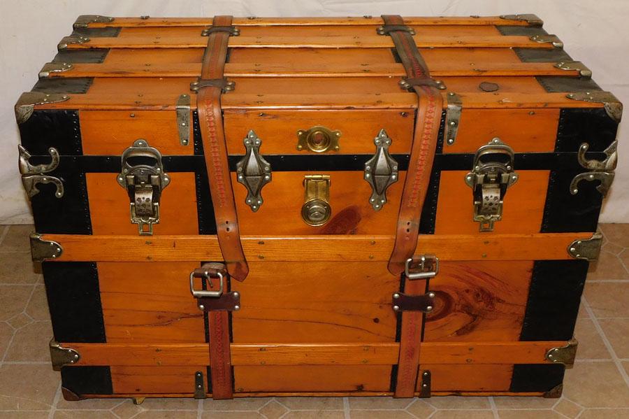 Restored Antique Flat Top Metal Bound Trunk (1 of 5)