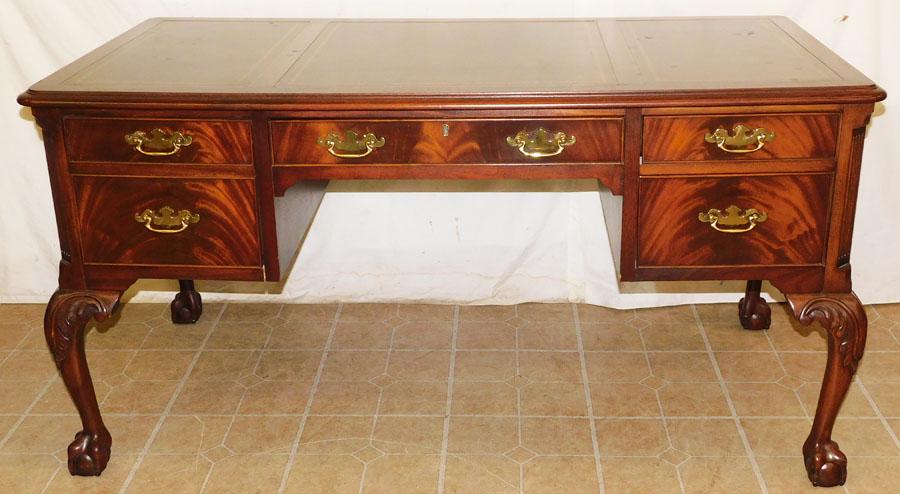Mahogany Tooled Leather Top Chippendale Desk (1 of 7)