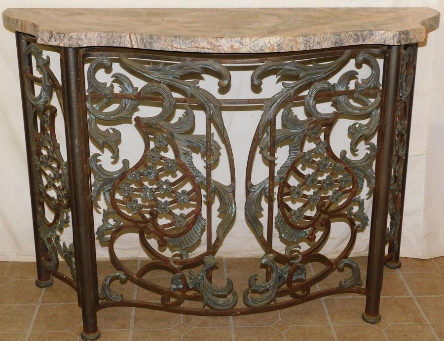 Wrought Iron Bronze & Marble Top Console Table (1 of 5)
