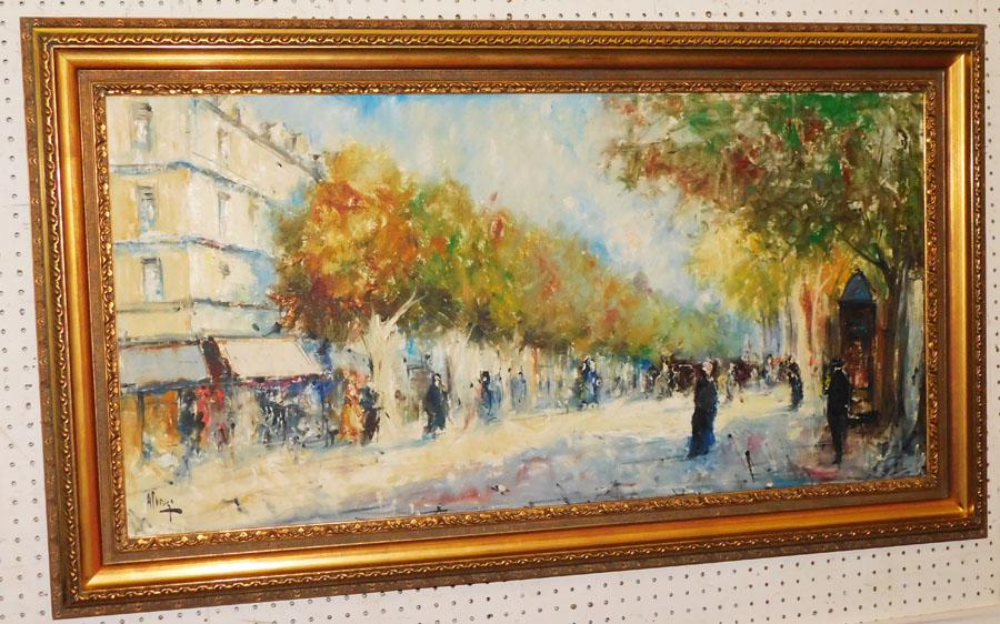 Oil on Canvas French Street Scene Signed (1 of 5)