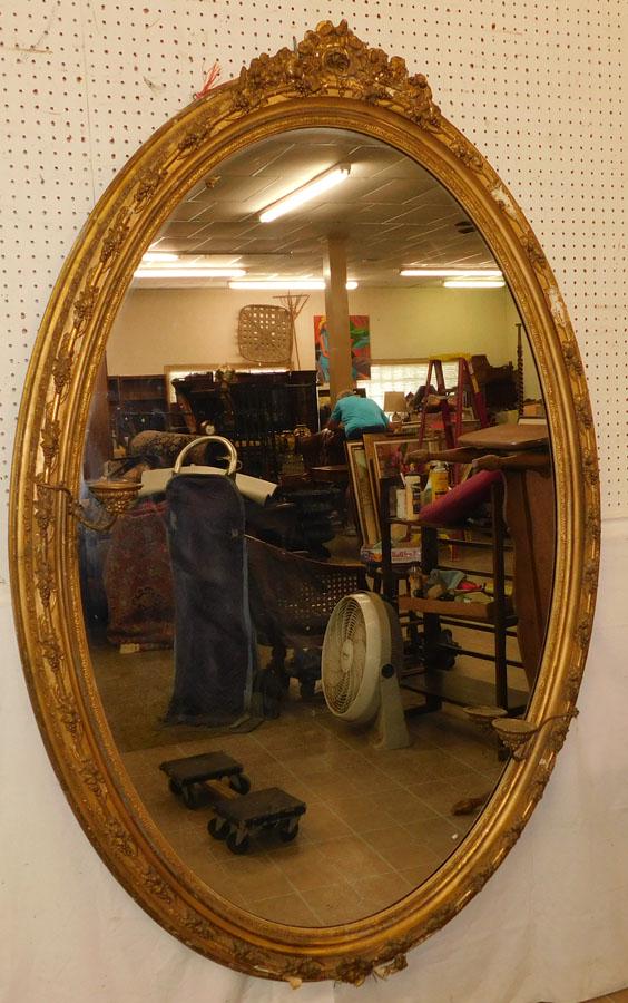 Large Antique Gilt Framed Oval Mirror (1 of 7)