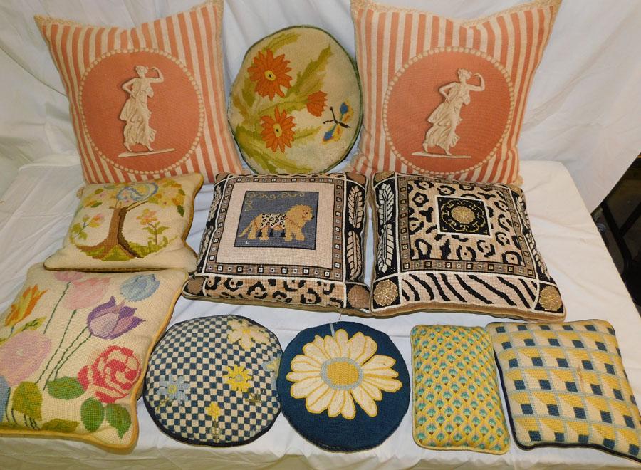 Lot of Pillows, Some Needlepoint: Lot of Pillows, Some Needlepoint.