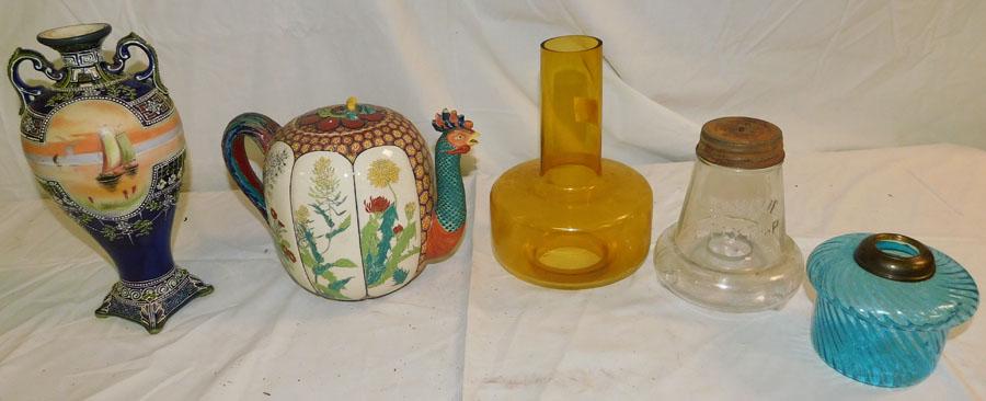 Lot of Porcelain Items, Lamp Parts, & Glass Fly Trap (1 of 5)