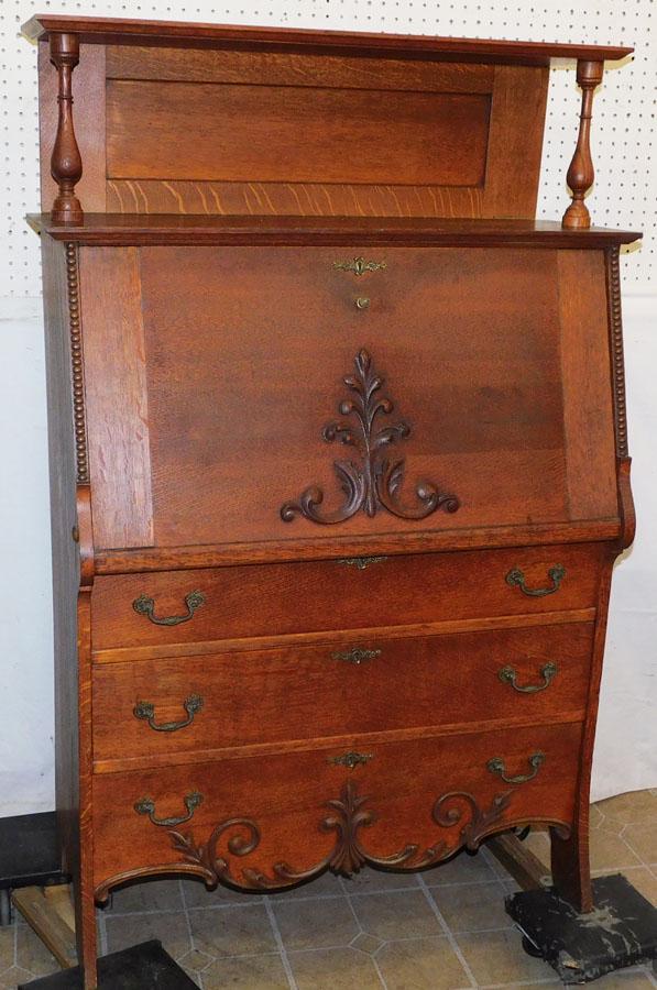 Antique Oak Drop Front Desk (1 of 5)