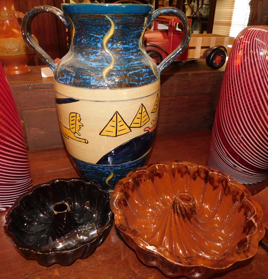 Pottery Vase Signed, & 2 Redware Cake Molds (1 of 3)