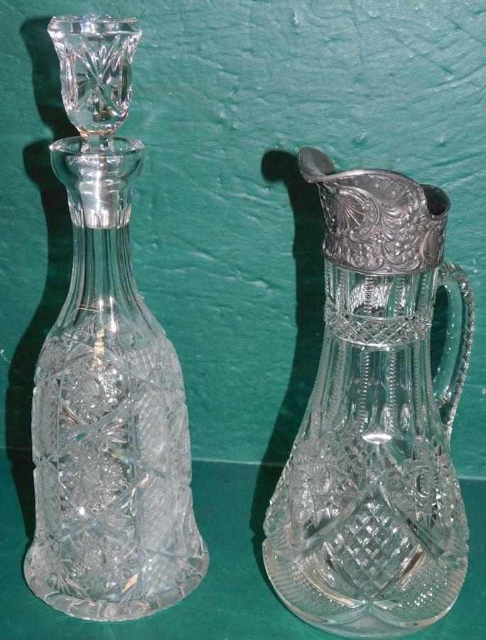 Cut Glass Decanter & Early Vintage Glass Pitcher w/ (1 of 3)