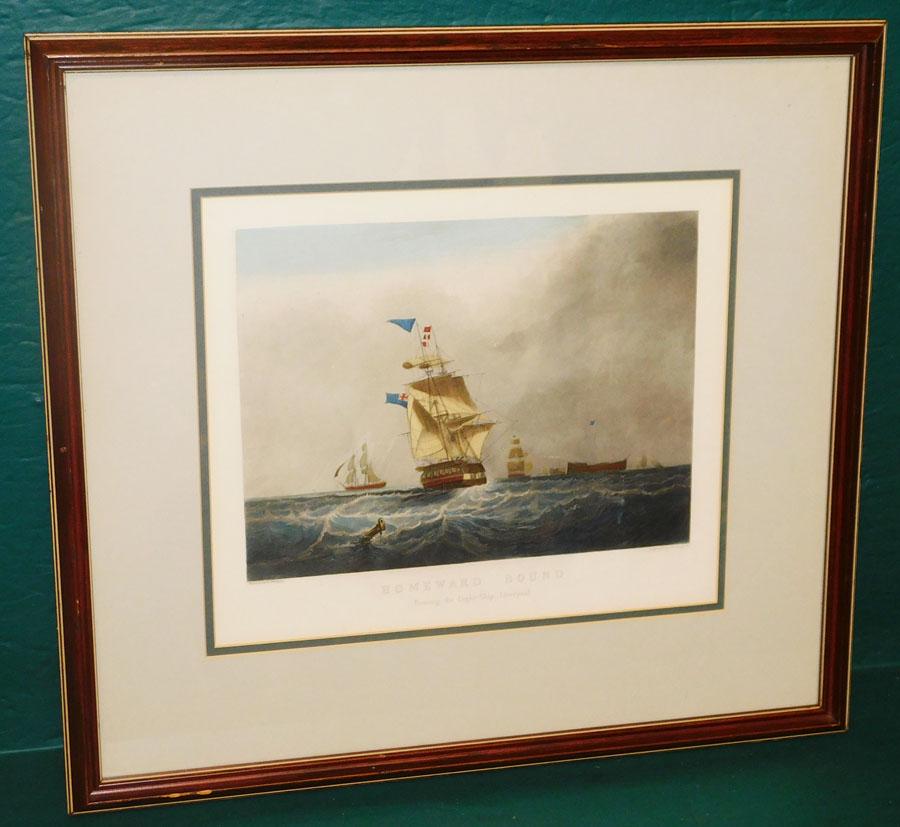 Framed & Matted Clipper Ship Engraving "Homeward Bound" (1 of 4)