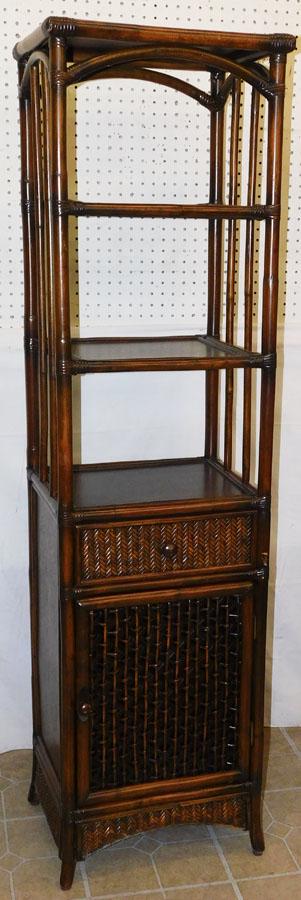 Rattan Wall Shelf with Drawer: Rattan Wall Shelf with Drawer. 18 1/4" W 14 1/2" D 66 1/2" H