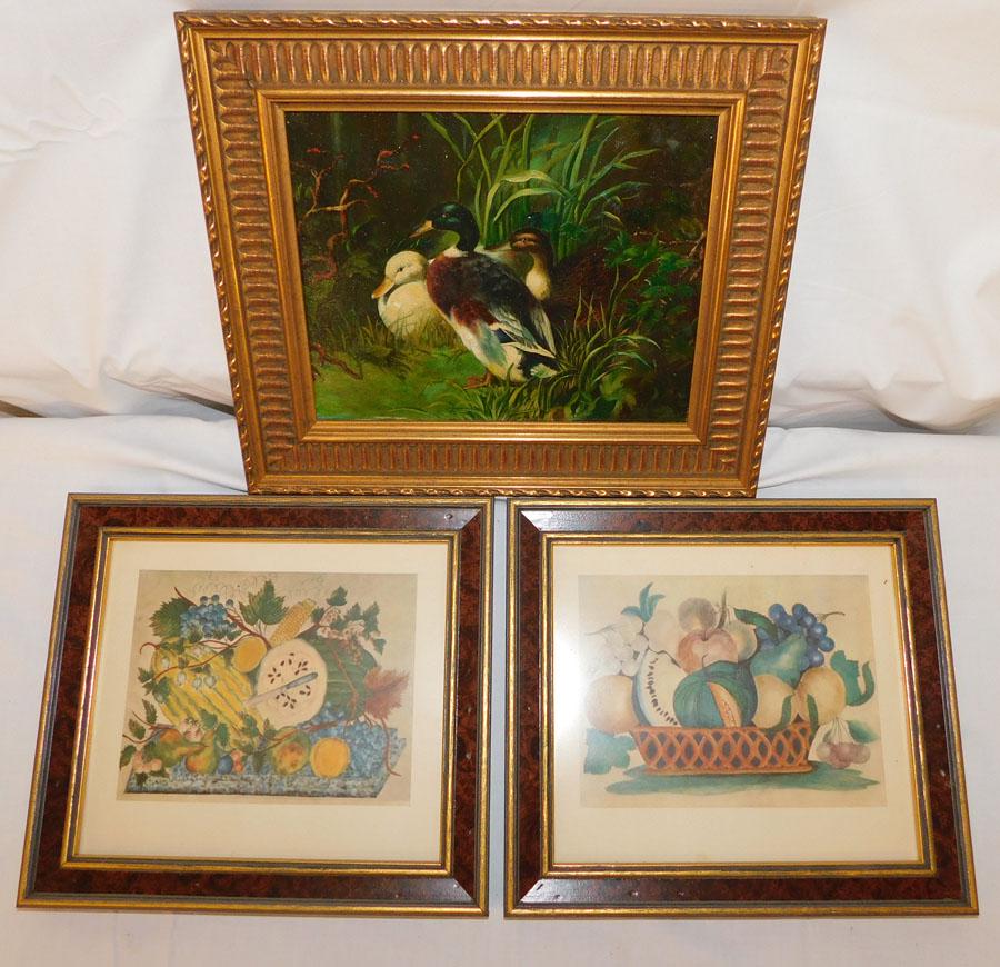 Pair of Framed Still Life Prints & OOC of Duck Family (1 of 5)