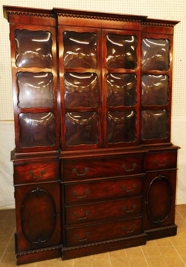 Mahog & Bubble Glass Breakfront w/ Butler's Desk Int (1 of 5)