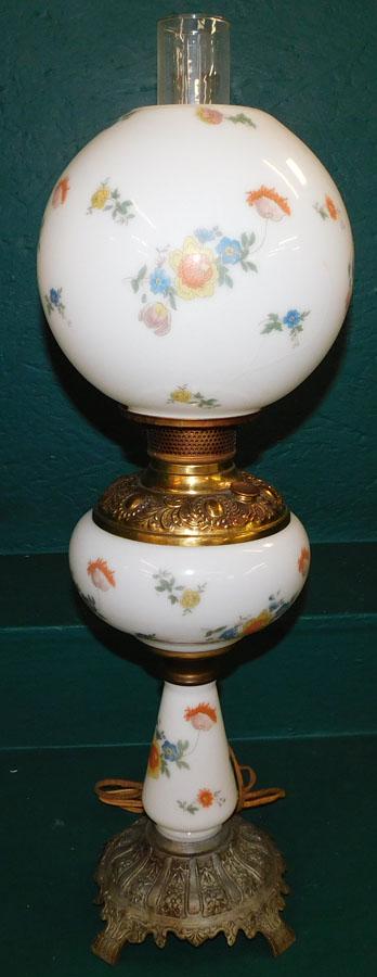 Milk Glass Paint Decorated Oil Lamp (1 of 3)