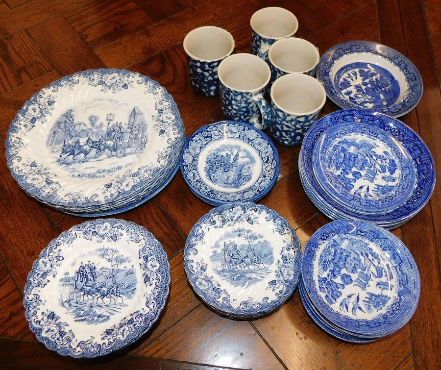 52 Pc Blue Willow Johnson Bros China, (Coaching Scene) (1 of 4)