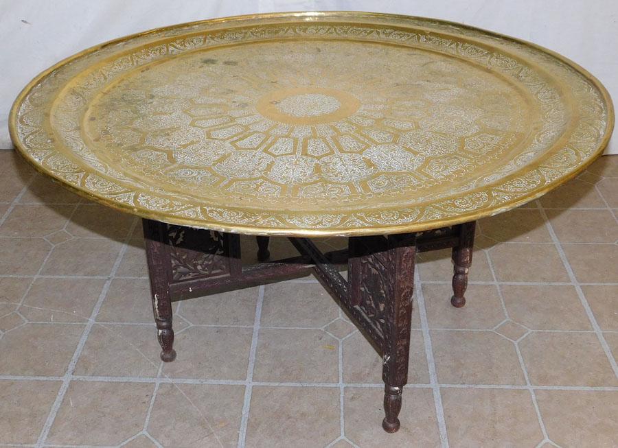 Brass Top Coffee Table On Teakwood Stand (1 of 3)