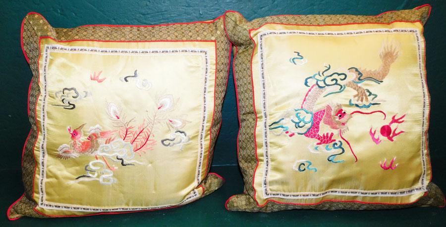 2 Silk Embroidered Oriental Pillows (1 of 4)
