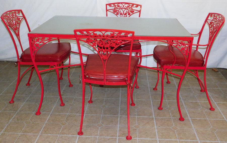 Painted Wrought Iron Glass Top Table with 4 Chairs (1 of 5)