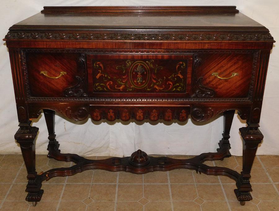 Paint Decorated Walnut Server, (Stretcher Base As Is) (1 of 5)