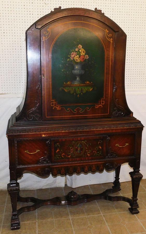 Paint Dec. Walnut Linen Press, (Stretcher Needs Repair) (1 of 7)