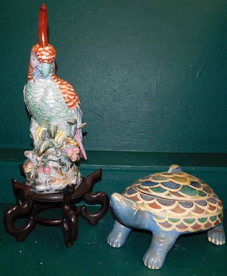 Painted Pottery Turtle Covered Dish & Porcelain (1 of 5)