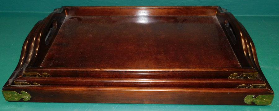 Lot of Mahogany & Teakwood Serving Trays (1 of 4)