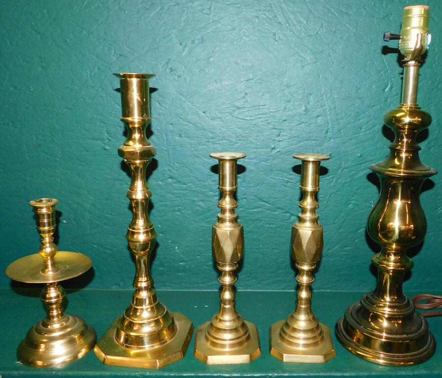 Lot of Brass Candlesticks & Brass Lamp (1 of 2)