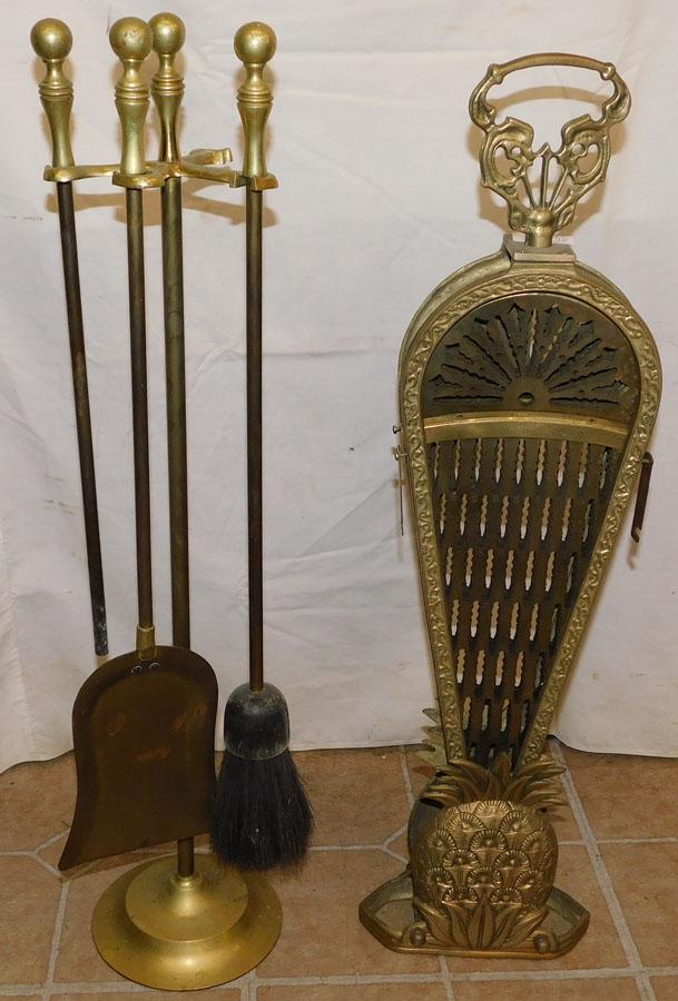 Brass Fan Fire Screen & Brass Fire Tools (1 of 2)