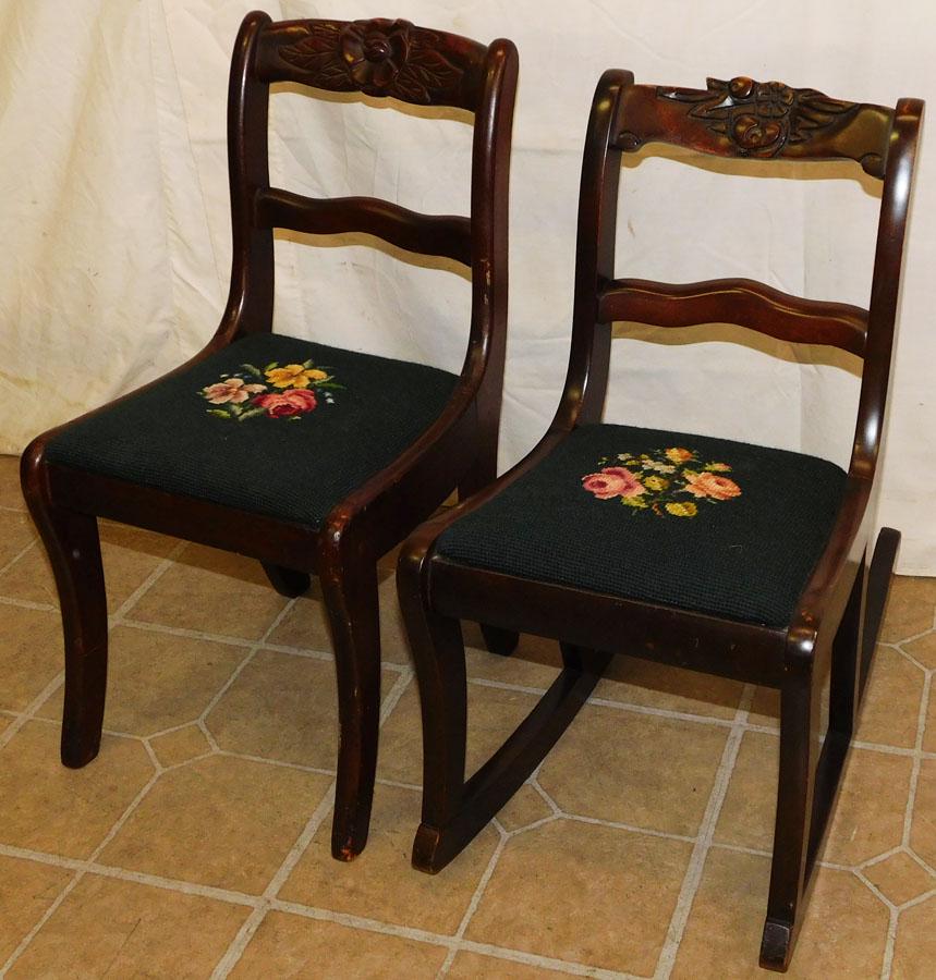 Mahogany Child's Side Chair & Matching Rocker: Mahogany Child's Side Chair & Matching Rocker . 22" H