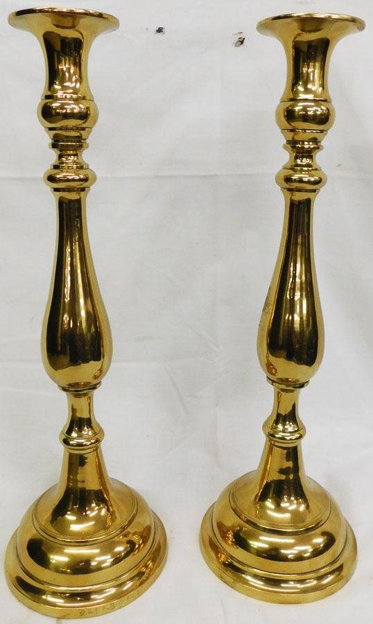 Pair of Large Brass Round Base Candlesticks (1 of 3)