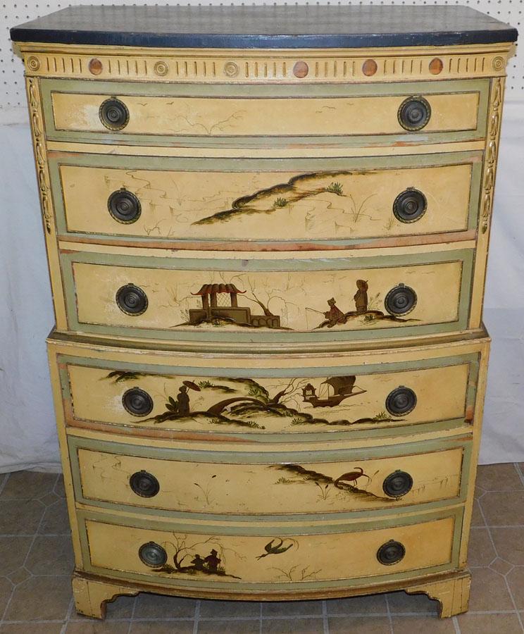 Oriental Paint Decorated 6 Drawer Bowfront Chest (1 of 9)