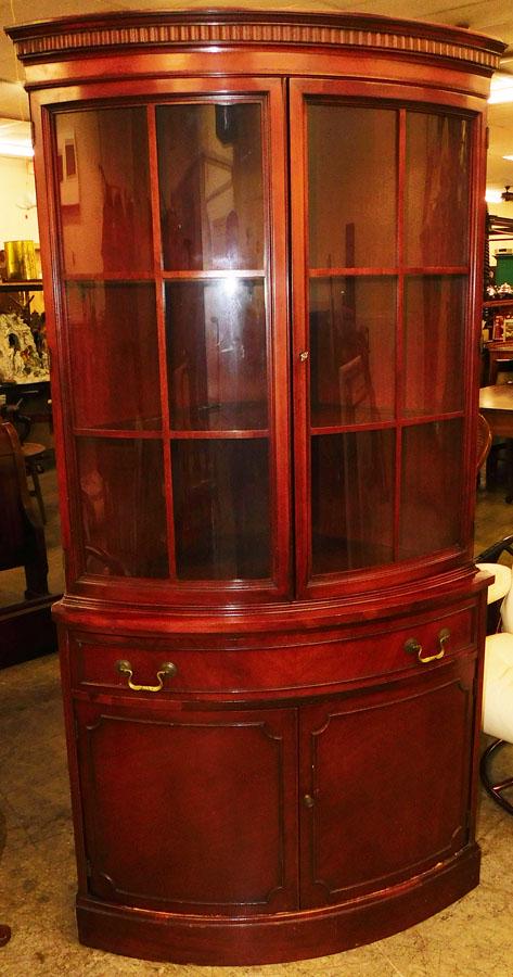 Mahogany Glass Door Bowfront Corner Cabinet (1 of 3)