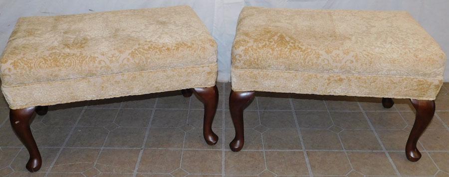 Pair of Cherry Queen Anne Upholstered Ottomans (1 of 3)