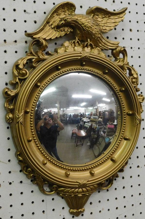 Gilt Framed Bull's Eye Mirror: Gilt Framed Bull's Eye Mirror. 15" X 21"