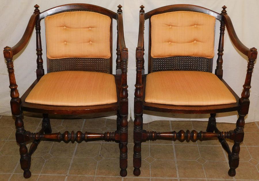 Pair of Walnut Arm Chairs with Cane Backs (1 of 4)