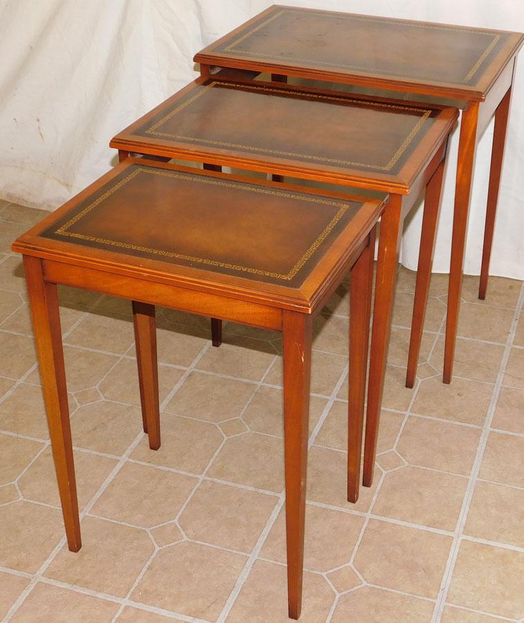 Mahogany Tooled Leather Top Nesting Tables (1 of 4)