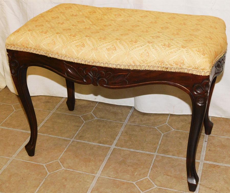 Carved Mahogany Upholstered Top Bench (1 of 2)