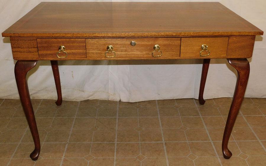 Mahogany Inlaid Queen Anne Desk: Mahogany Inlaid Queen Anne Desk. 48" W 30" D 30 1/2" H