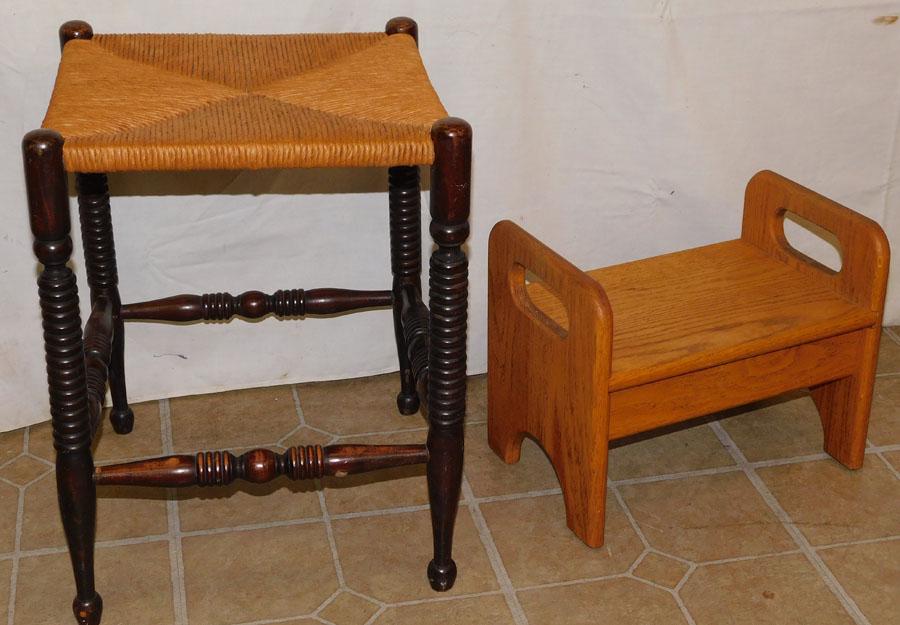 Oak Stool & Rush Top Stool (1 of 1)