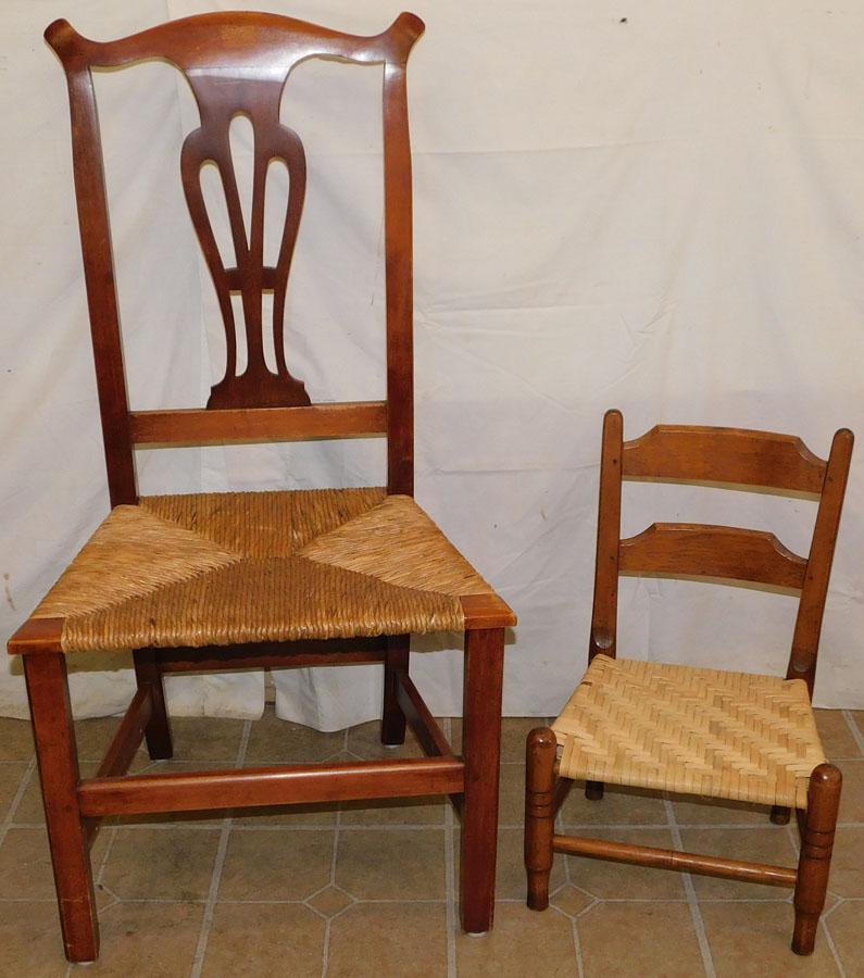 19th C NE Cherry Side Chair & Ladder Back Child's Chair (1 of 1)