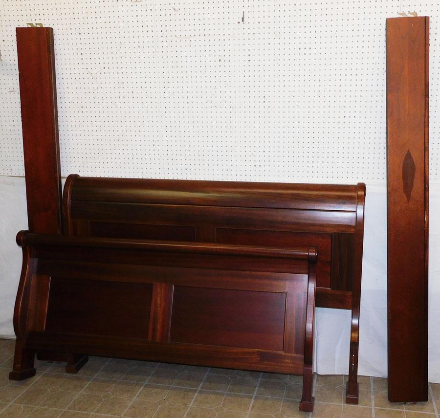 Mahogany Sleigh Bed with Rails: Mahogany Sleigh Bed with Rails. 63 1/2" W 44" H