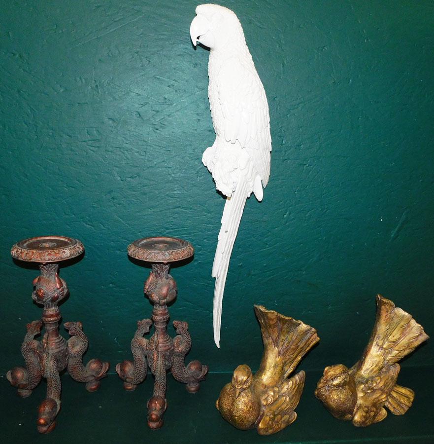 Pair of Dolphin Base Candlesticks & Bird Figurines (1 of 3)
