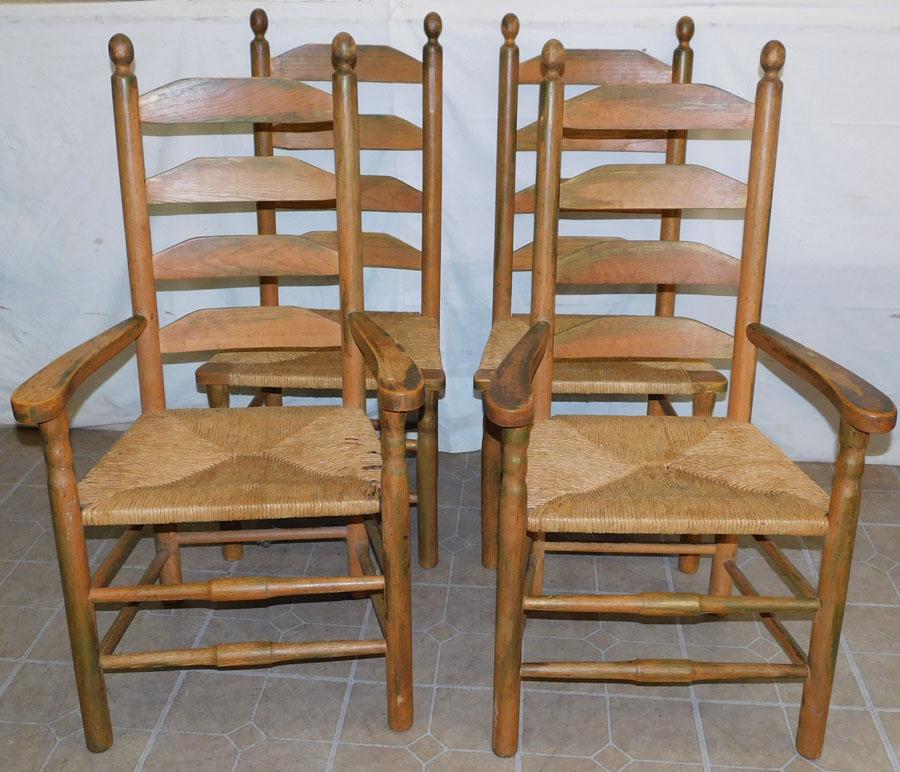 Set of 4 Ladder Back Rush Seat Chairs (1 of 2)