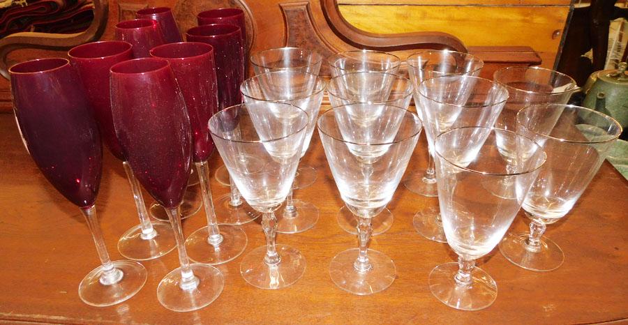 Lot Fostoria Stemware & Ruby Champagne Flutes (1 of 4)