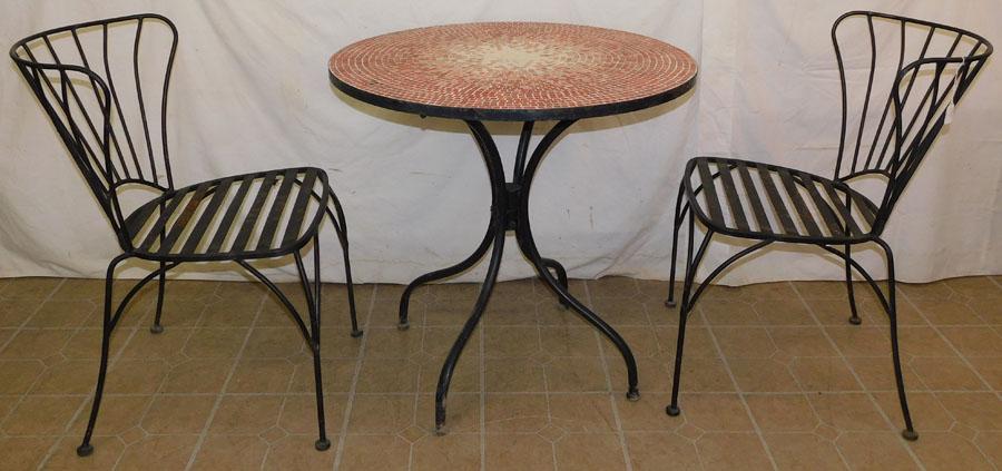 Mosaic Tile Top Table W/ 2 Wrought Iron Chairs (1 of 3)